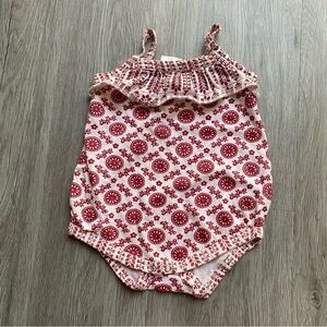 Kate Quinn Organics‎ Girls 3-6 months Bodysuit Sleeveless Ruffle Floral Red Pink